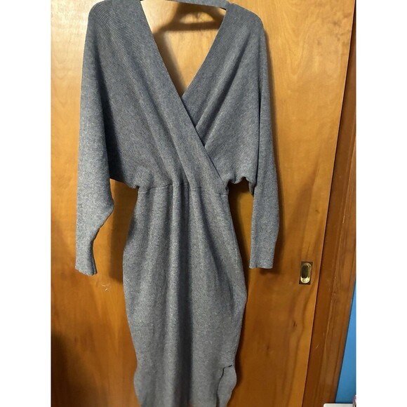 Fashion Nova Sweater Dress Gray Long Sleeve Midi Side Slit Body Con Wrap XL - Picture 8 of 10